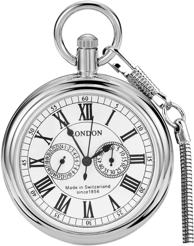 Tiong Vintage Copper Stainless Steel London Design Mechanical Hand-Wind Pocket Watch Mens Watches