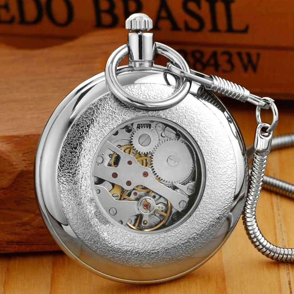 Tiong Vintage Copper Stainless Steel London Design Mechanical Hand-Wind Pocket Watch Mens Watches
