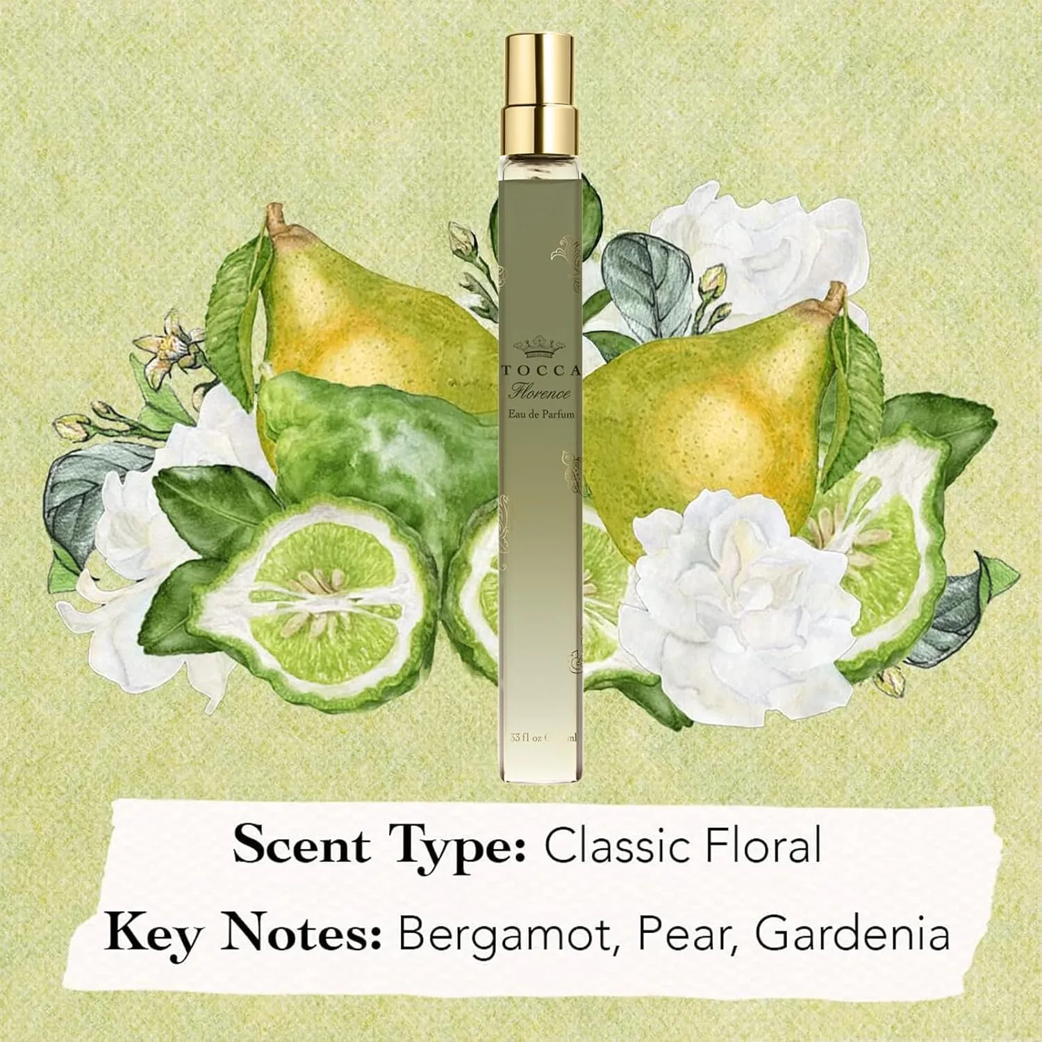 Tocca Florence Women's Perfume Travel Spray, 0.34 oz (10 ml) - Classic Floral, Bergamot, Pear, Gardenia Fragrance
