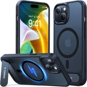 TORRAS Strong Magnetic & Seamless Stand for iPhone 15 Case, Fit for MagSafe, Mil-Grade Drop Protection, Adjustable Kickstand Phone Case for iPhone 15, Slim Frosted Matte Black