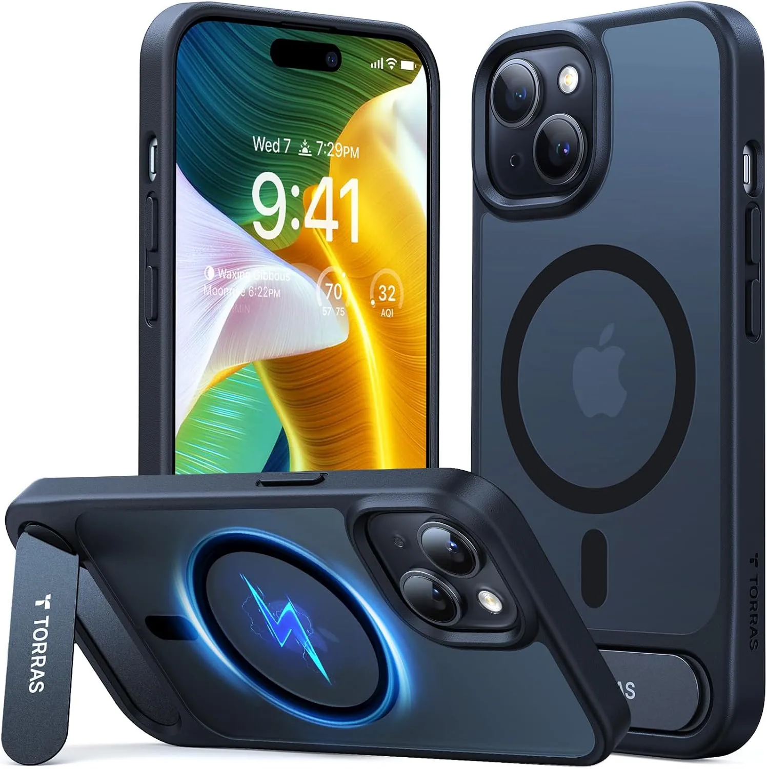 TORRAS Strong Magnetic & Seamless Stand for iPhone 15 Case, Fit for MagSafe, Mil-Grade Drop Protection, Adjustable Kickstand Phone Case for iPhone 15, Slim Frosted Matte Black