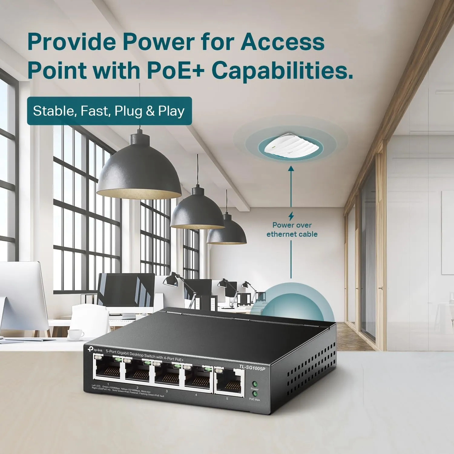 TP-Link TL-SG1005P, 5 Port Gigabit PoE Switch, 4 PoE  Ports @65W, Desktop, Plug & Play, Sturdy Metal w/ Shielded Ports, Fanless, QoS & IGMP Snooping,black