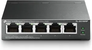 TP-Link TL-SG1005P, 5 Port Gigabit PoE Switch, 4 PoE  Ports @65W, Desktop, Plug & Play, Sturdy Metal w/ Shielded Ports, Fanless, QoS & IGMP Snooping,black