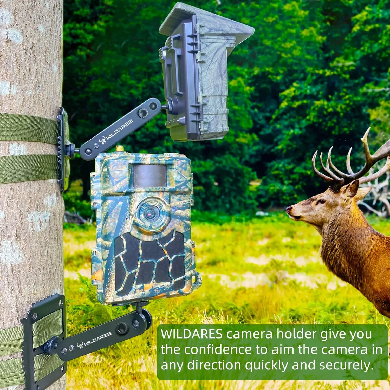 Trail Camera Mounting Bracket,Hunting Pro Gear Acccessery, Wildlife Cam Mount, Deer Monitor Mount, Hunter Camera Kit,Nylon Fiber Strap,Heavy-Duty Metal,Black,5.9x3.7x2.5 inch (3 PCS)