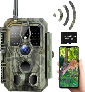 Trail Camera, WiFi 32MP 1296P Deer Hunting Trail Wildlife Game Surveillance Camera with Night Vision Motion Activated Waterproof No Glow 0.1s Trigger Speed Motion Activated, 82ft Infrared & IP66