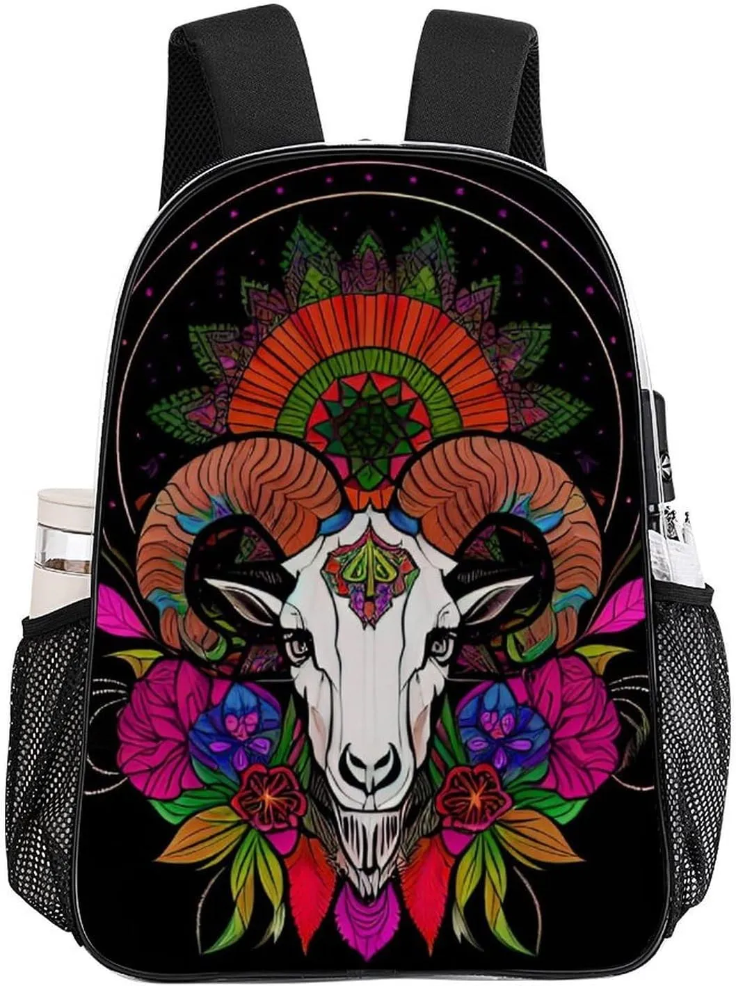 Transparent Daypack Backpack for Sports Travel Running - Big Capacity Anti-Theft Multipurpose Carry On Bag, Psychedelic Goat Skull Art Laptop Book Bag Rucksack