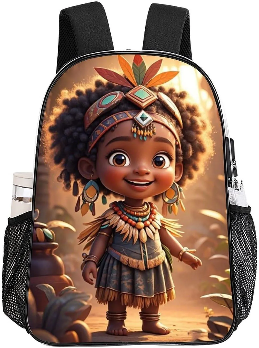 Transparent Daypack Bookbag for Gym Business Bicycle - Large Capacity Multipurpose Anti-Theft Carry On Bag, Vintage Afro American Black Women Tribal Art Travel Hiking Daypack