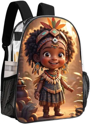 Transparent Daypack Bookbag for Gym Business Bicycle - Large Capacity Multipurpose Anti-Theft Carry On Bag, Vintage Afro American Black Women Tribal Art Travel Hiking Daypack