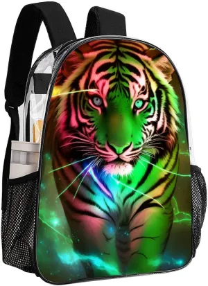 Transparent Daypack for Camping Travel Walking Cycling - Big Capacity Anti-Theft Multipurpose Bookbag, Beautiful Wild Animal Tiger Abstract Art Camping Outdoor Backpack