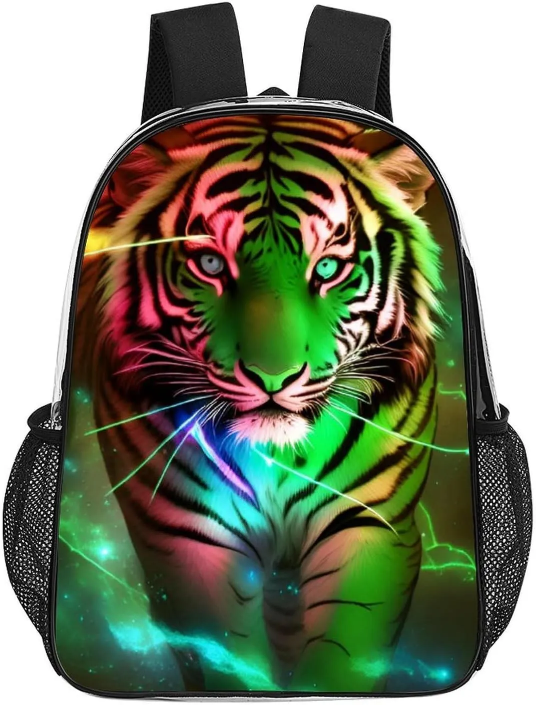 Transparent Daypack for Camping Travel Walking Cycling - Big Capacity Anti-Theft Multipurpose Bookbag, Beautiful Wild Animal Tiger Abstract Art Camping Outdoor Backpack