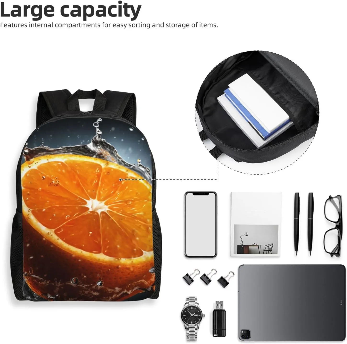 Travel Backpack for Women Men Refreshing Orange Daypack 15 inch Lightweight Computer Bag Casual Back Pack