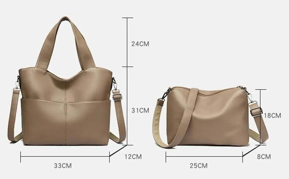 Trendy 2Pcs Tote Bag Women PU Leather 2025 Large Shoulder Crossbosy Bags Satchel Purses Casual Top Handle Handbags