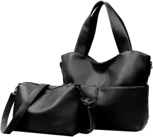 Trendy 2Pcs Tote Bag Women PU Leather 2025 Large Shoulder Crossbosy Bags Satchel Purses Casual Top Handle Handbags