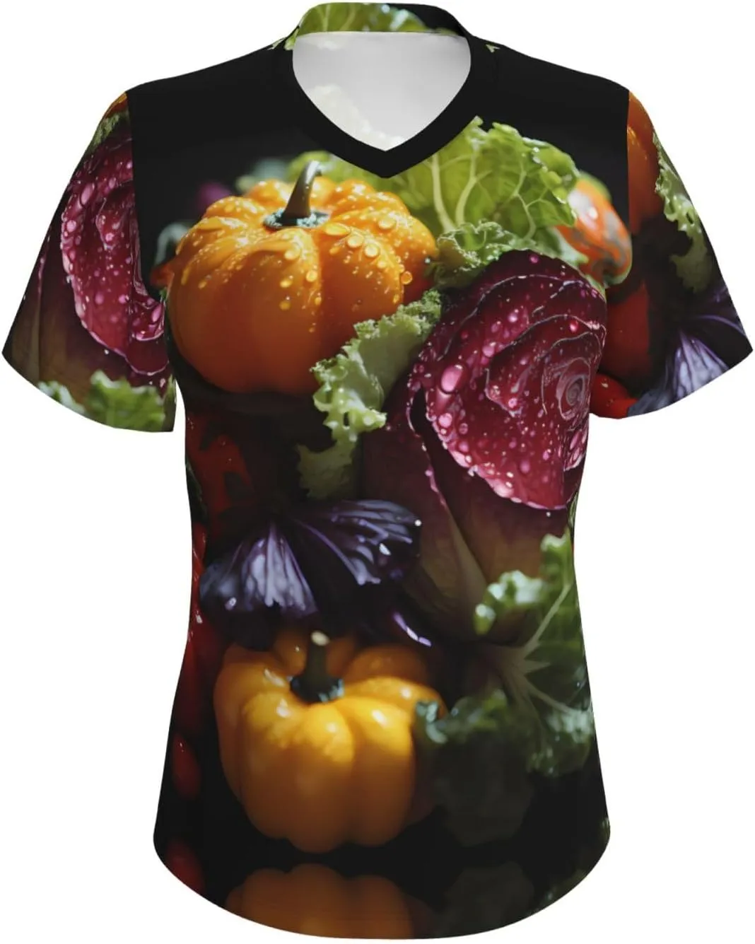 Trendy Women's V-Neck T-Shirt â€“ Classic Fresh Cabbage Print Tee for Work, Daily, Travel, Running, Home Wear