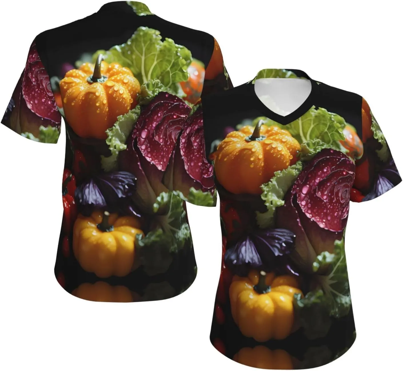 Trendy Women's V-Neck T-Shirt â€“ Classic Fresh Cabbage Print Tee for Work, Daily, Travel, Running, Home Wear