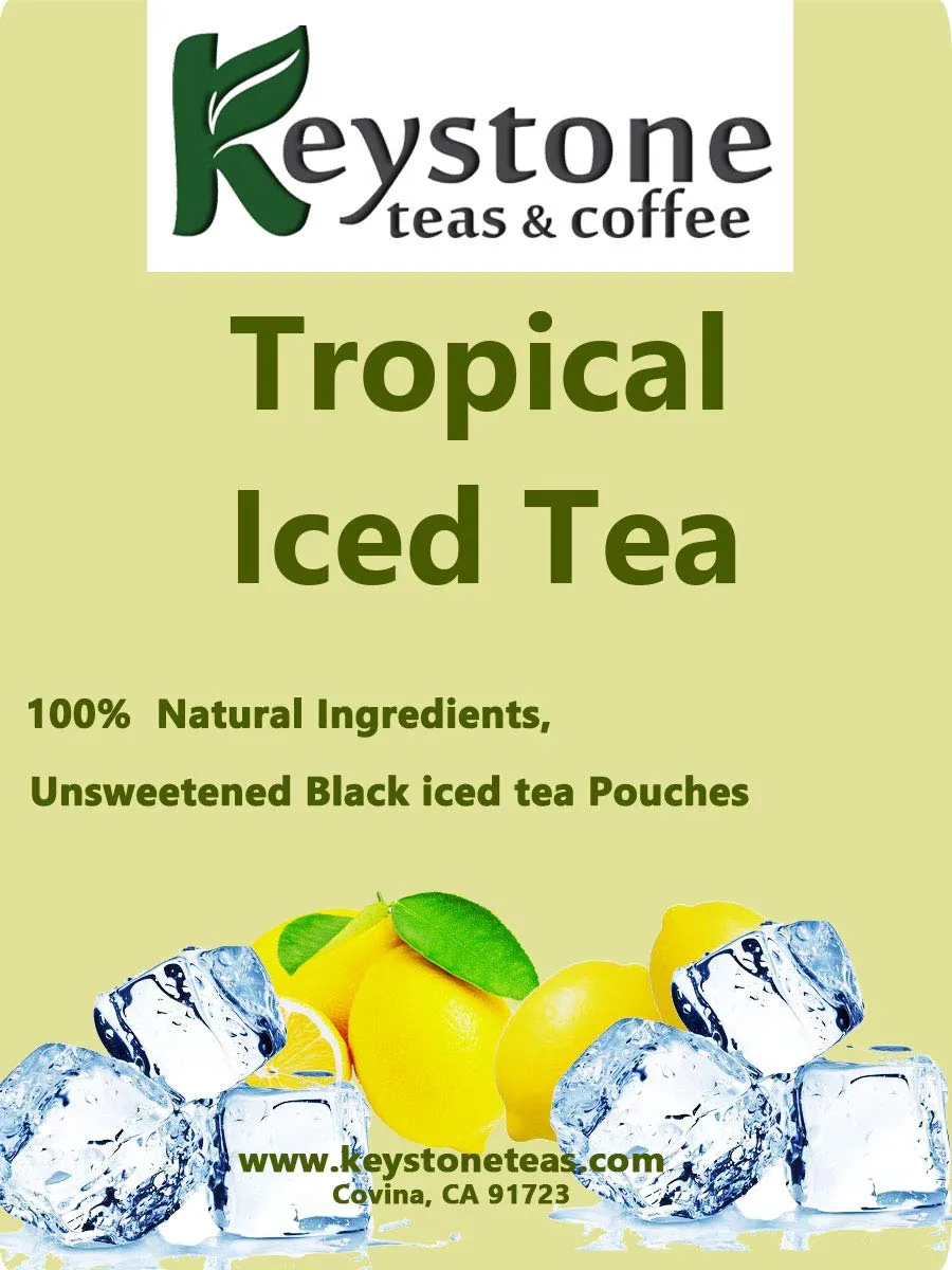 Tropical Iced Tea – Unsweetened Black iced tea Pouches, Diet Tea, Filter tea bags yield 3 gallons by Keystoneteas