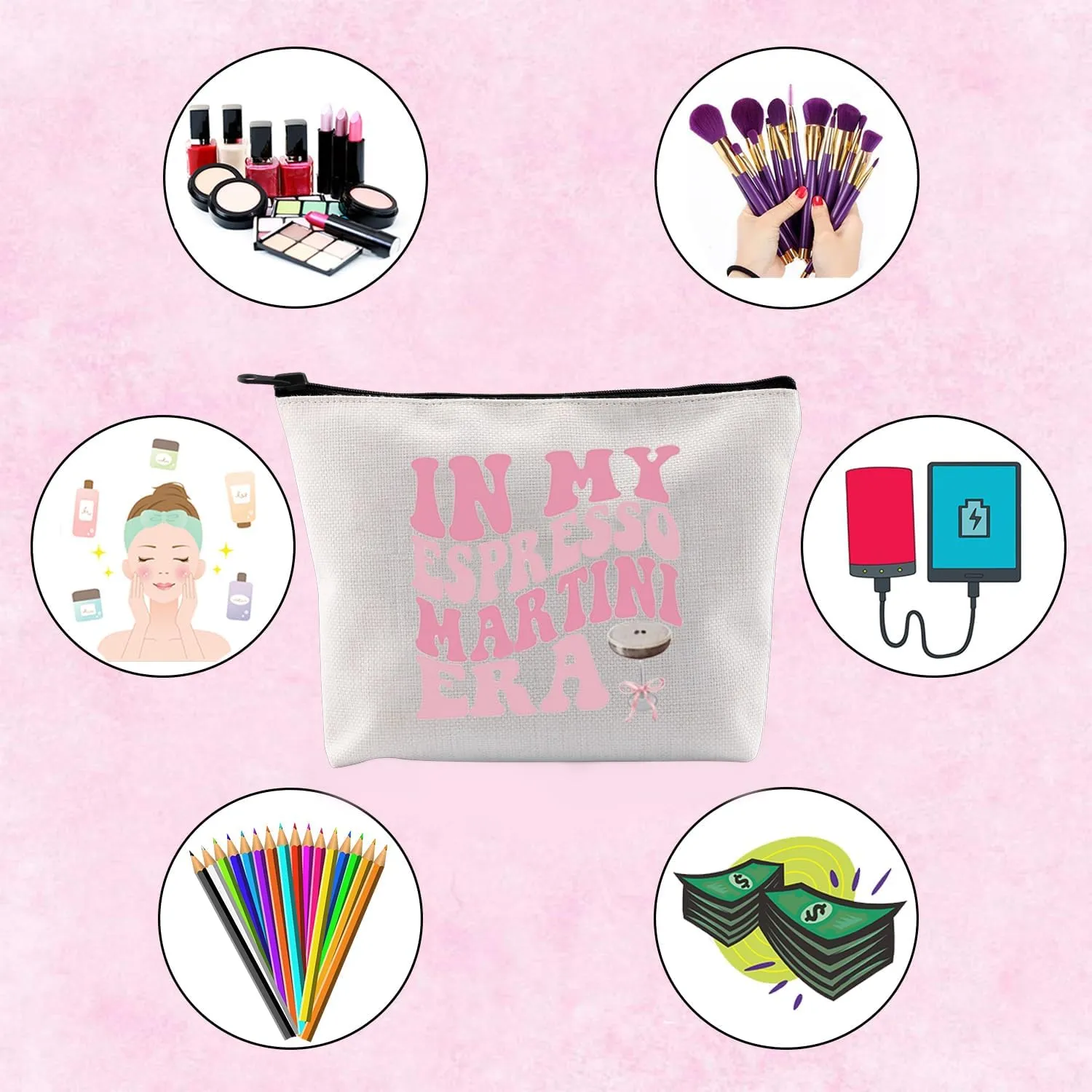 TSOTMO Tini Time Coquette In My Espresso Martini Era Makeup Bag - Cocktail Gift (My Espresso Bag)