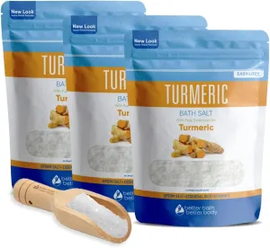 Turmeric Bath Salt (3 Pack with Scoop 6 Lbs Total) Total Bath Aromatherapy Pure Essential Oils in BPA Free Pouch with Press Lock Seal Made in USA Three 2 Lbs Bundle