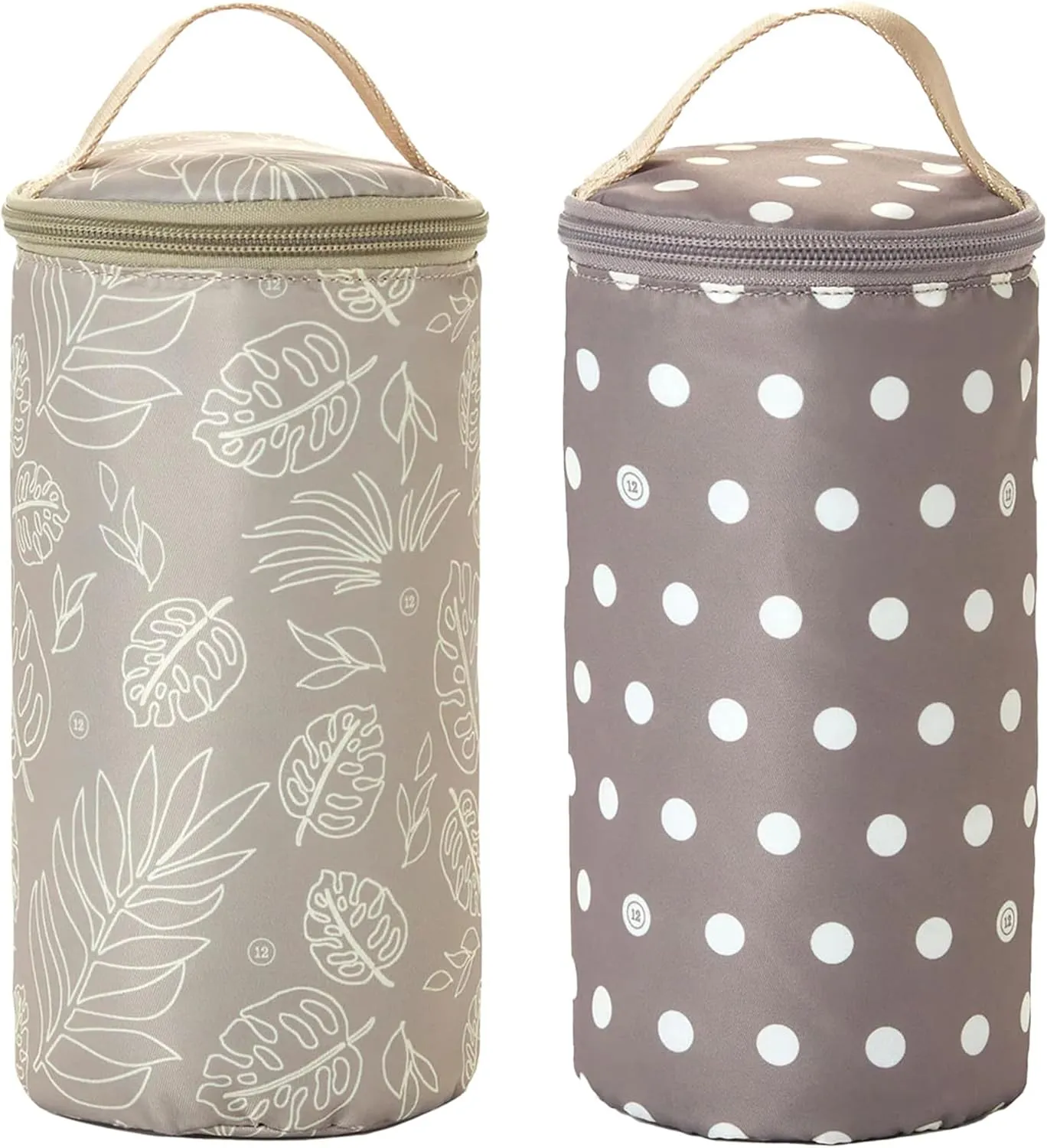 TWELVElittle Insulated Bottle Pouch, Portable Baby Bottle Practical Cooler Bag, Portable Travel Bottle Warmer for On-The-Go Convenience, Breastmilk Storage Bag, 2-Pack, Leaf & Polka Dot, AC131LE PD