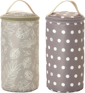 TWELVElittle Insulated Bottle Pouch, Portable Baby Bottle Practical Cooler Bag, Portable Travel Bottle Warmer for On-The-Go Convenience, Breastmilk Storage Bag, 2-Pack, Leaf & Polka Dot, AC131LE PD