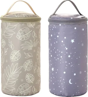 TWELVElittle Insulated Bottle Pouch, Portable Baby Bottle Practical Cooler Bag, Portable Travel Bottle Warmer for On-The-Go Convenience, Breastmilk Storage Bag, 2-Pack, Star & Leaf Print, AC131ST LE