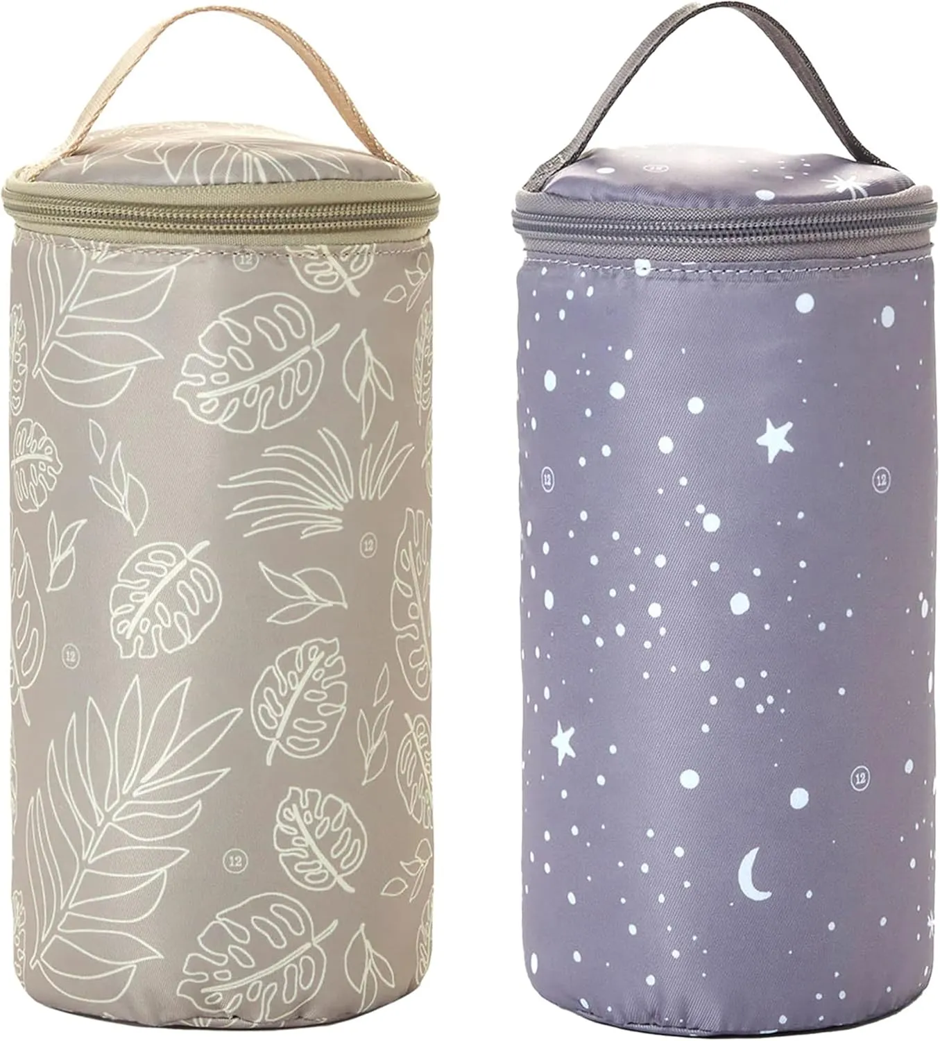 TWELVElittle Insulated Bottle Pouch, Portable Baby Bottle Practical Cooler Bag, Portable Travel Bottle Warmer for On-The-Go Convenience, Breastmilk Storage Bag, 2-Pack, Star & Leaf Print, AC131ST LE