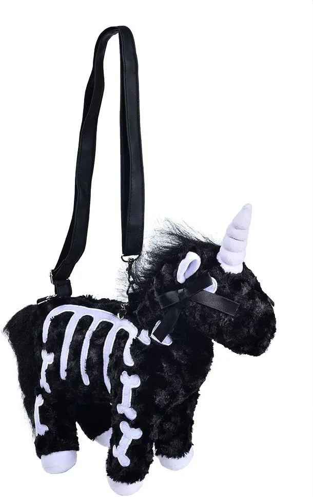 Unicorn Purse for Women Gothic Bag Crossbody Shoulder Cute Fluffy Animal Halloween (Black)