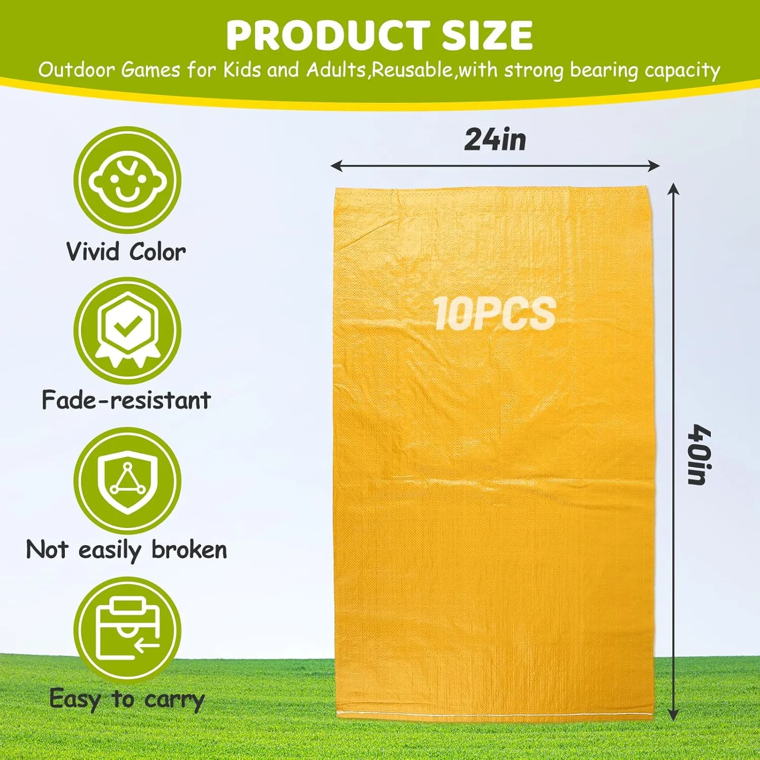 UNIFAMILY10pcs Potato Sack Race Bags for Kids and Adults, 40 x 24 IN Outdoor Lawn Games Bags, Race Bag for Family, Outdoor Lawn Sport Games for Adults and Kids, Carnival Easter Party Birthday (Yellow)