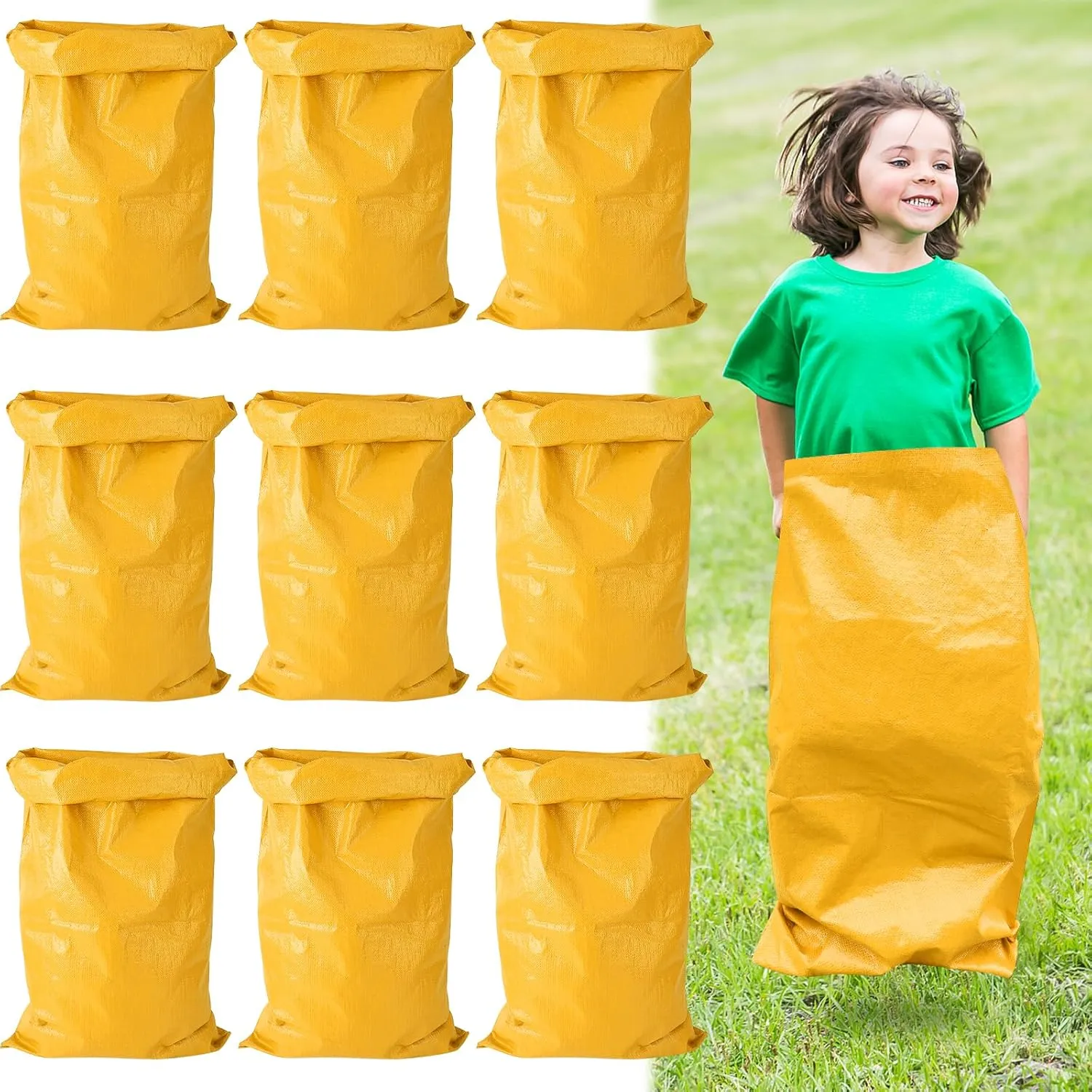 UNIFAMILY10pcs Potato Sack Race Bags for Kids and Adults, 40 x 24 IN Outdoor Lawn Games Bags, Race Bag for Family, Outdoor Lawn Sport Games for Adults and Kids, Carnival Easter Party Birthday (Yellow)