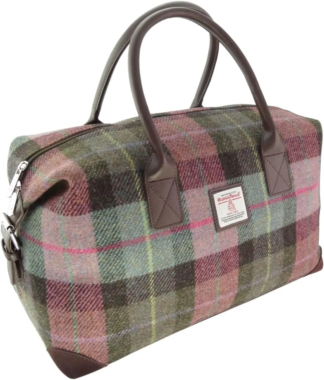 Unisex Harris Tweed Overnight Bag: Timeless Elegance Meets Unparalleled Functionality for Effortless Travel in Style (Muted Green & Purple Tartan)
