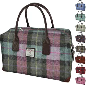 Unisex Harris Tweed Overnight Bag: Timeless Elegance Meets Unparalleled Functionality for Effortless Travel in Style (Muted Green & Purple Tartan)