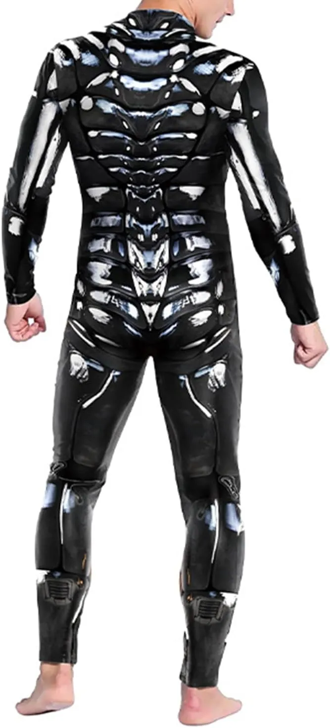 Unisex Mechanical Robot Skeleton 3D print Skinny Jumspsuit Outfits Halloween Costume Bodysuit