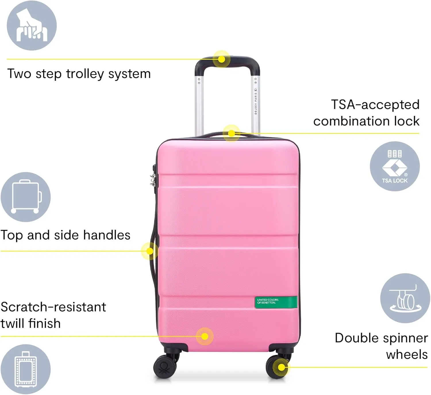 United Colors of Benetton Now Hardside Luggage with Spinner Wheels, Green, Carry-On 19 Inch