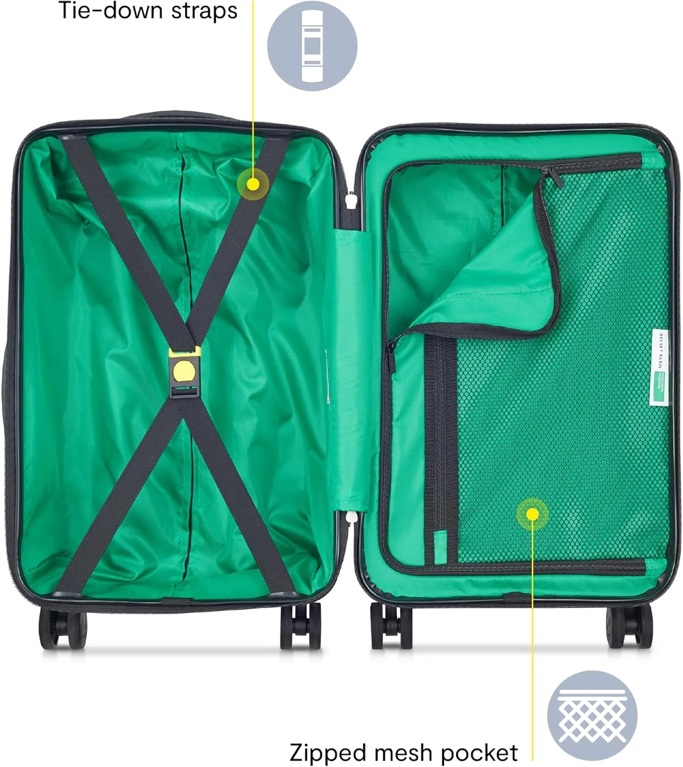 United Colors of Benetton Now Hardside Luggage with Spinner Wheels, Green, Carry-On 19 Inch