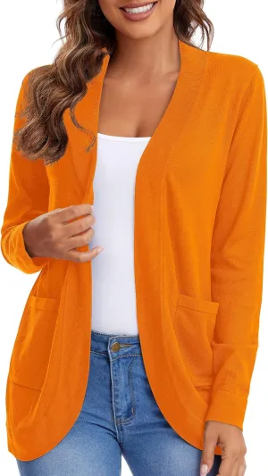 Urban CoCo Women's Long Sleeve Knit Sweater Cardigans Curved Hem Open Front with Pockets