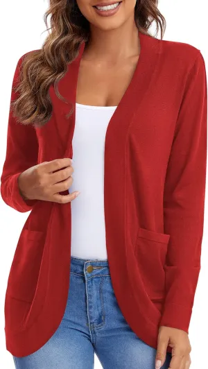 Urban CoCo Women's Long Sleeve Knit Sweater Cardigans Curved Hem Open Front with Pockets