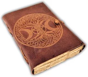 URBAN LEATHER Celtic Moon Tree Embossed Handmade Journal with Antique Deckle Edge Pages for Men Women, Sketchbook Drawing Scrapbook Writing Notebook, Blank Unlined Pages