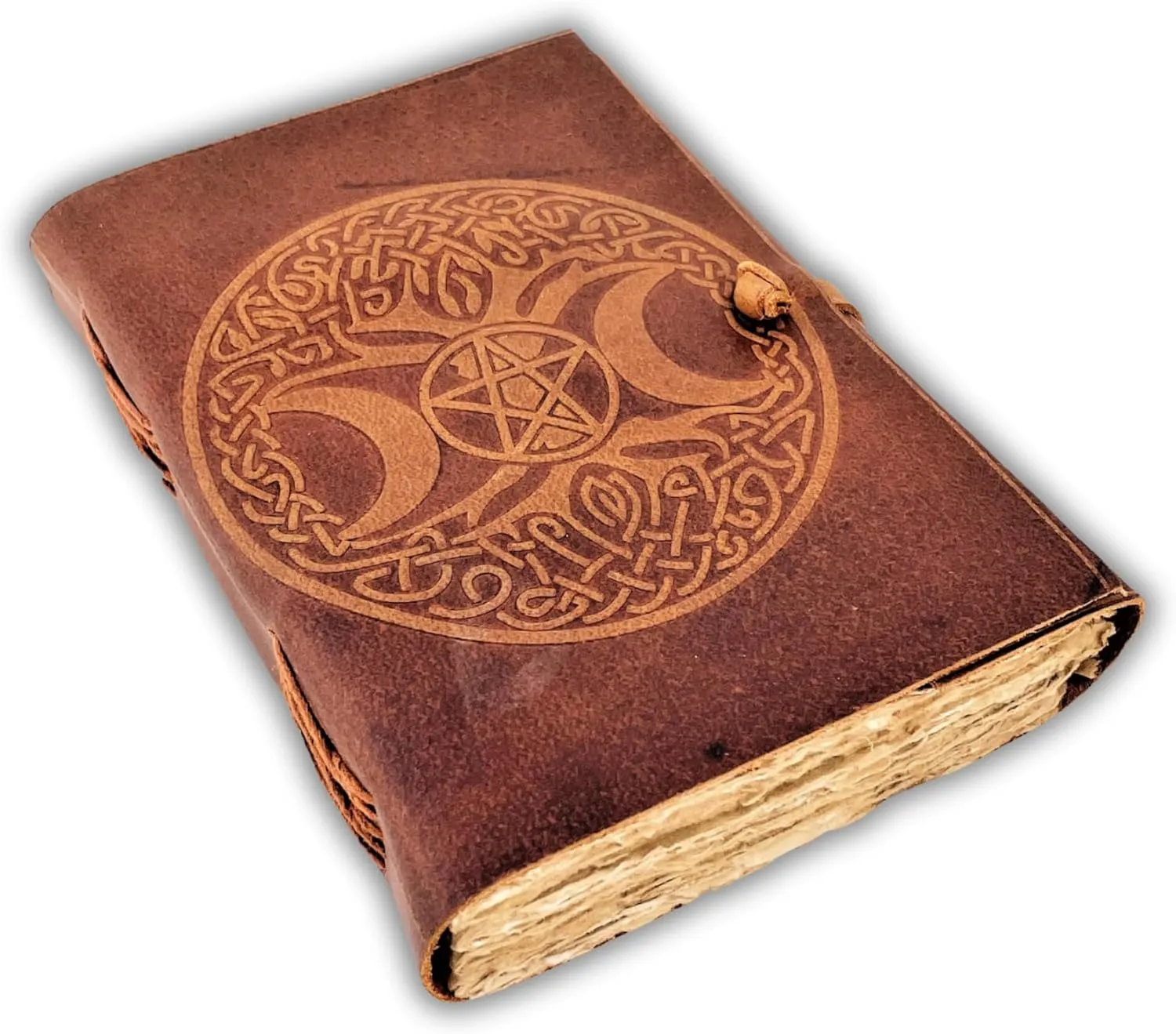 URBAN LEATHER Celtic Moon Tree Embossed Handmade Journal with Antique Deckle Edge Pages for Men Women, Sketchbook Drawing Scrapbook Writing Notebook, Blank Unlined Pages