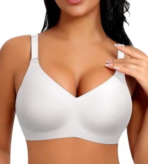 V Neck Wireless Bras for Women No Underwire Seamless Bra Full Coverage No Wire Tshirt Bras