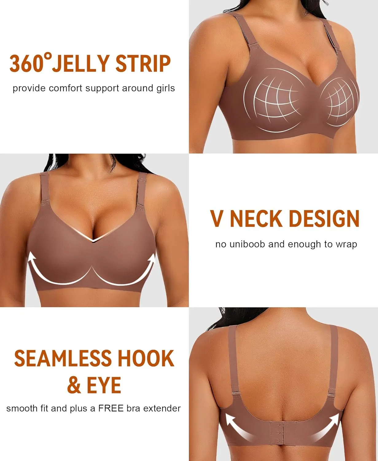 V Neck Wireless Bras for Women No Underwire Seamless Bra Full Coverage No Wire Tshirt Bras