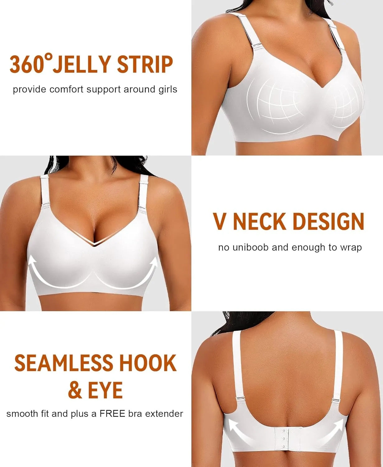 V Neck Wireless Bras for Women No Underwire Seamless Bra Full Coverage No Wire Tshirt Bras