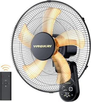 VAGKRI Wall Mount Fan, 16 Inch Wall Fans with 5 Blades, 5 Speeds, 8 Hour Timer, 90° Oscillating Quiet Fan with Remote for Home Office Bedroom Living Room Garage (Black)