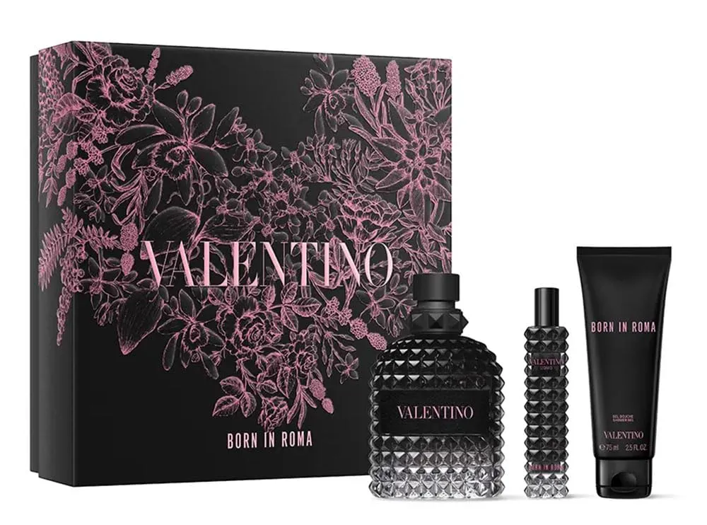 Valentino Born in Roma For Men Gift Set - Eau de Toilette Sprays (3.4 & 0.5 Fl Oz), Shower Gel 1.7 Fl Oz