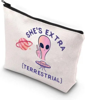 VAMSII Alien Makeup Bag She's Extra Terrestrial Cosmetic Bag Gifts for Women Lover Zipper Pouch (WT-TERRESTRIAL)