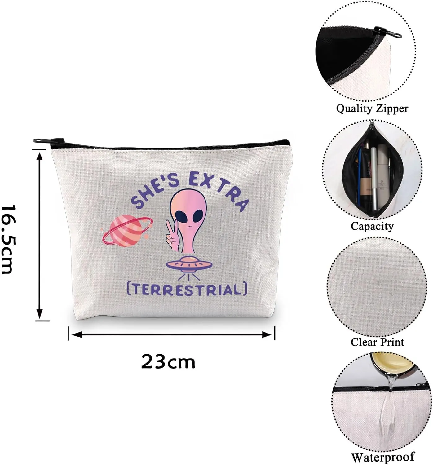 VAMSII Alien Makeup Bag She's Extra Terrestrial Cosmetic Bag Gifts for Women Lover Zipper Pouch (WT-TERRESTRIAL)