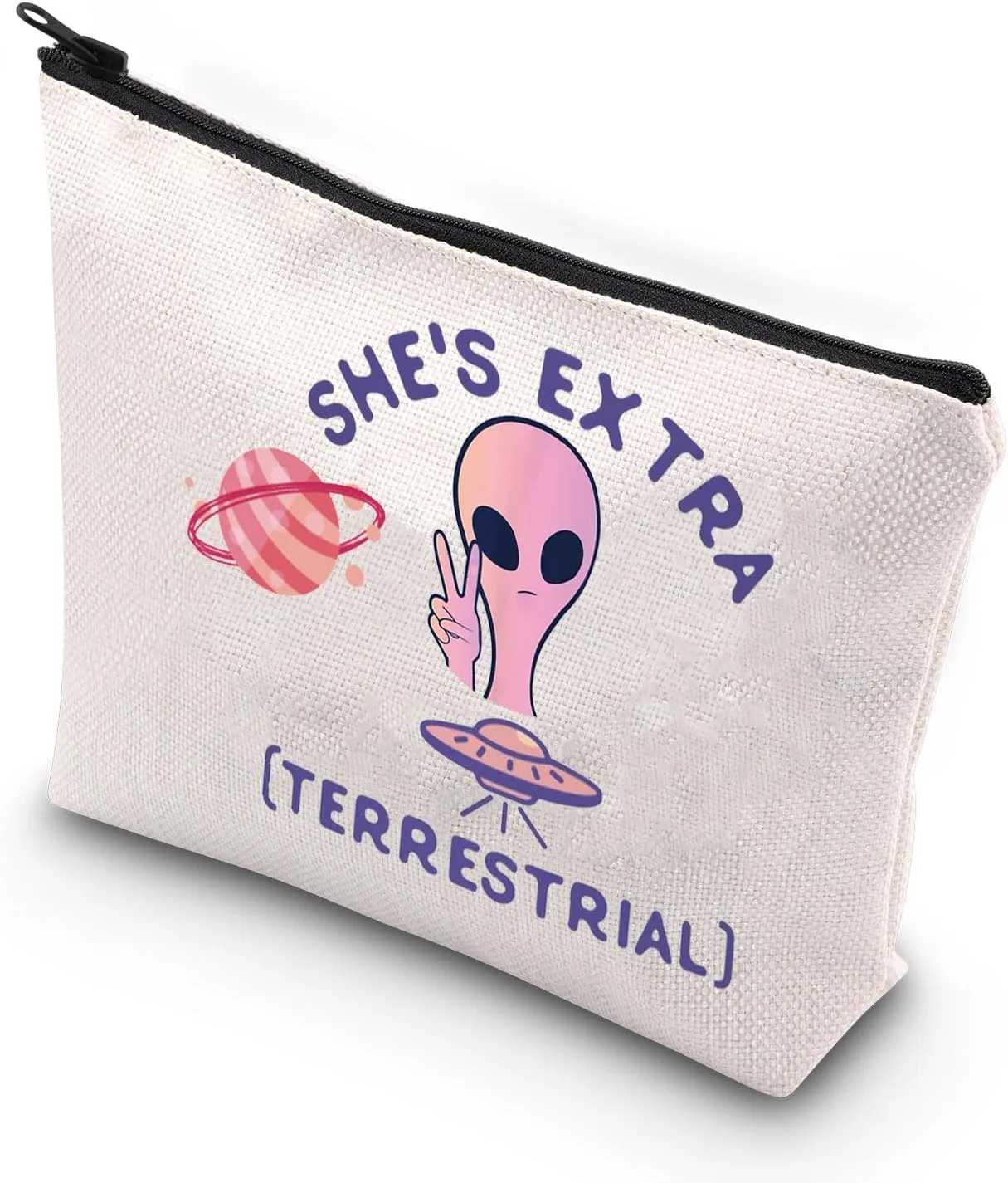VAMSII Alien Makeup Bag She's Extra Terrestrial Cosmetic Bag Gifts for Women Lover Zipper Pouch (WT-TERRESTRIAL)