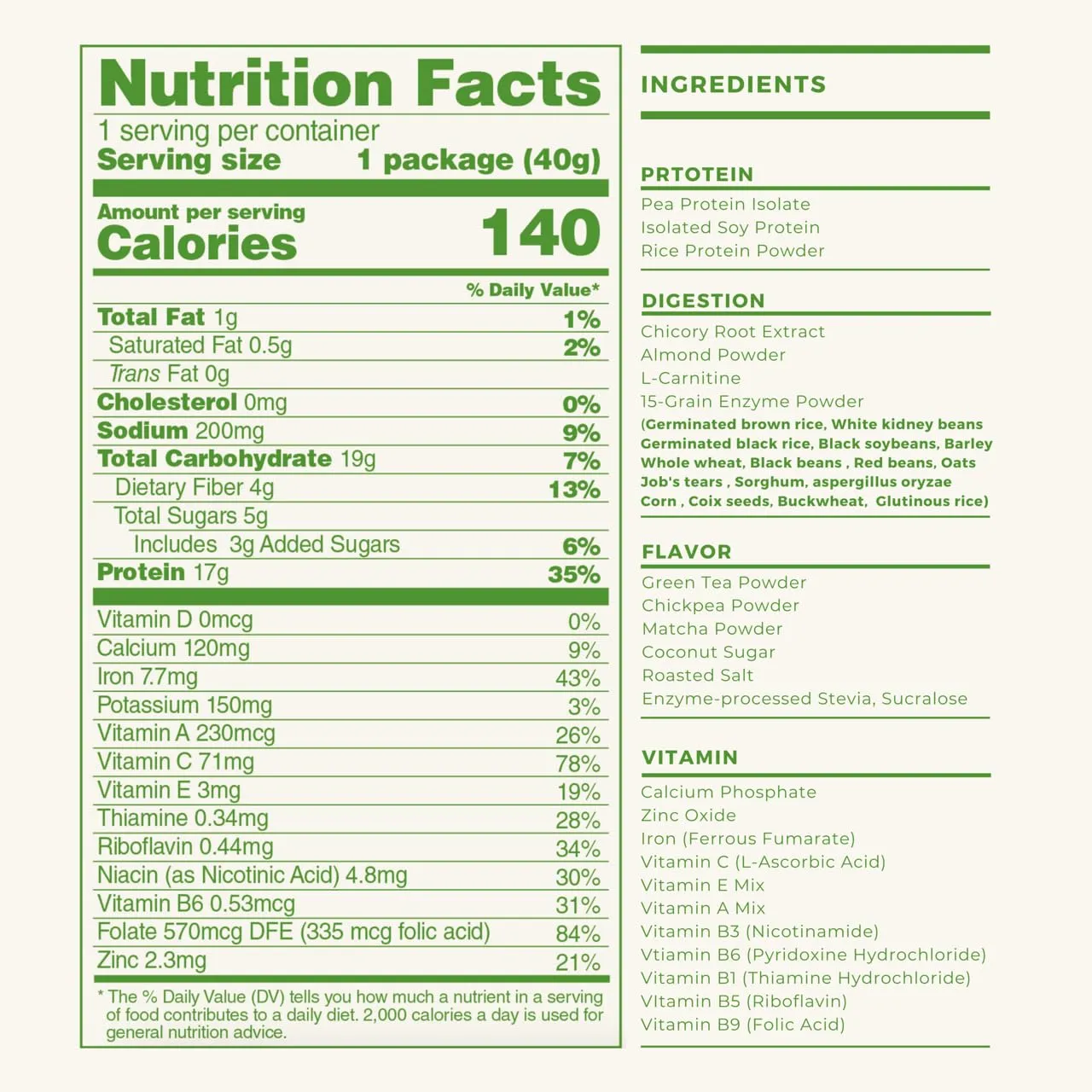 vegan high protein powder for meal replacement shake with Korean drinks flavor misugaru, matcha, and chocolate - great for plant protein shakes, breakfast drink 7 POUCHES (Deep Matcha)