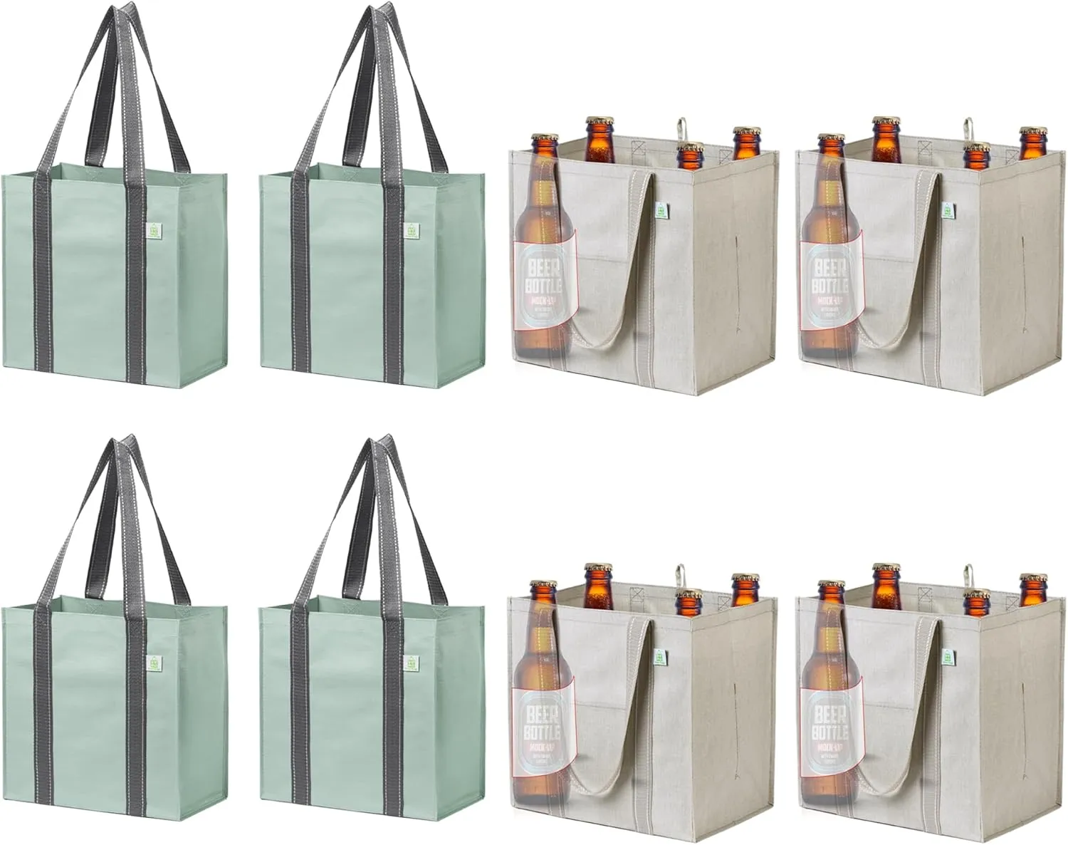 VENO 8 Pack Large and Small Reusable Grocery Shopping Bags (4 Pack Large Grocery Bags with Pockets   4 Pack Small Grocery Bags)