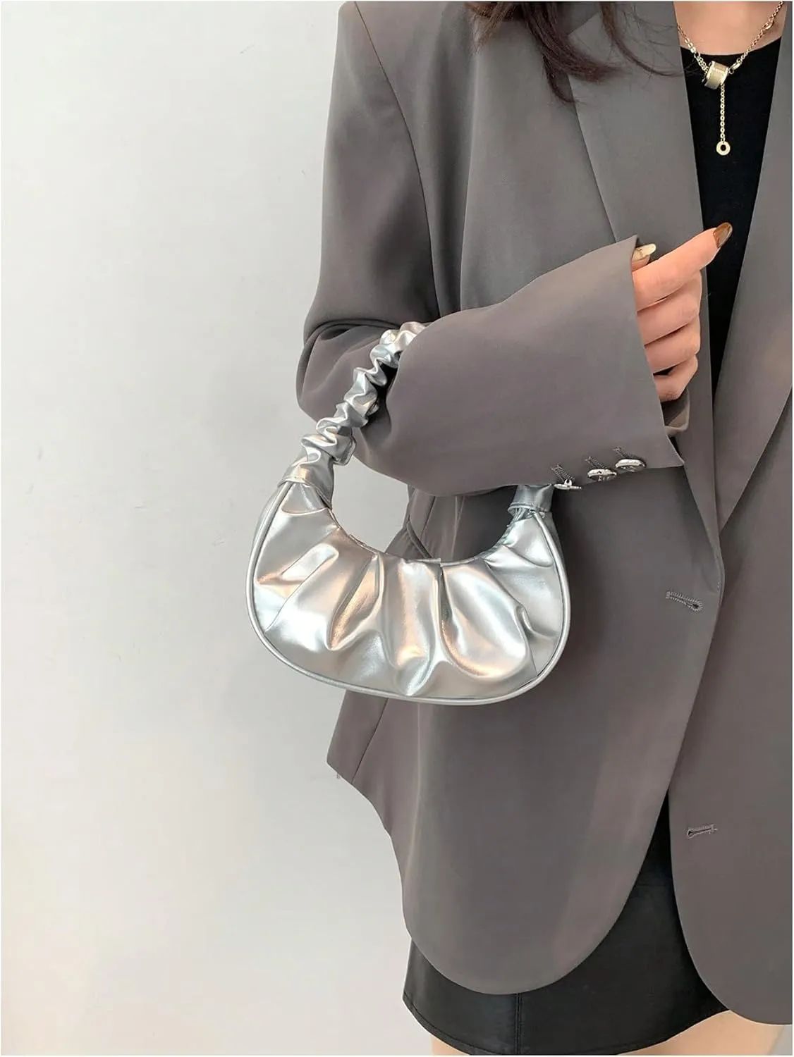 Verdusa Women's Ruched Leather Hobo Handbag Satchel Bag Mini Purse