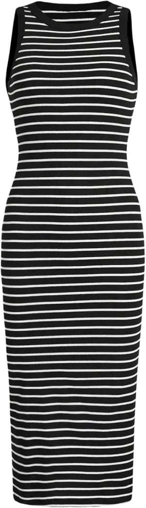 Verdusa Women's Striped Casual Dresses Sleeveless High Waist Bodycon Maxi Dress